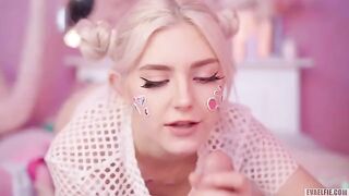 A pretty woman got a portion of hot sperm on her face