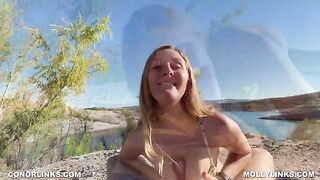 Cute girl has sex with her boyfriend on a romantic hike