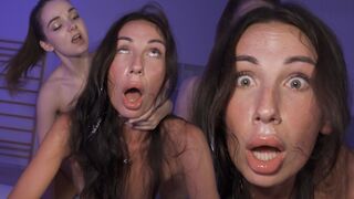 Submissive petite teen gets her brains and cervix pounded in an intense FFM