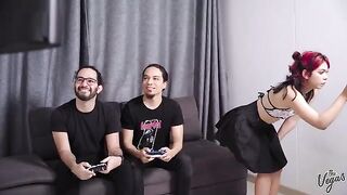 Petite Latina Cindy Luna gets her tight pussy stuffed with two cocks