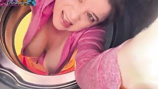 Hot stepmom got stuck in the washing machine and took it hard
