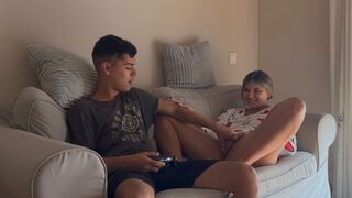 The stepsister won't let him finish the game until she gets her way