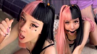 The hot emo girl was gagging and screaming with pleasure, her big eyes wide with intensity