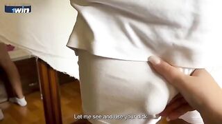 MILF stepmom seduced her stepson and got fucked after breakfast