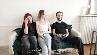 Two stunning French women share a lucky guy in an intense amateur threesome