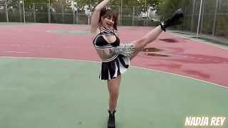 A beautiful babe in the form of a cheerleader got fucked on the street