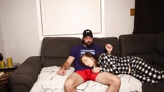 A stepson got his cock sucked by his steaming-hot stepmom on the couch