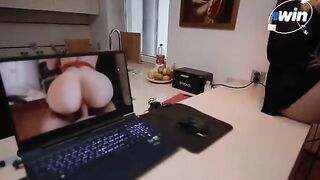 The cute slender girl agreed to have sex for a laptop repair
