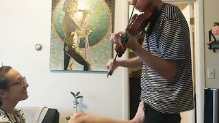 Trying to practice violin with my girlfriend, interrupted by passion