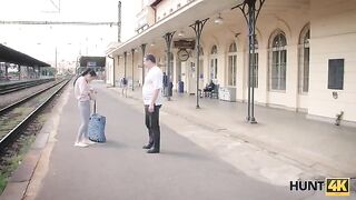 The hunter catches a girl at the train station and fucks her for money