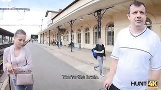 The hunter catches a girl at the train station and fucks her for money