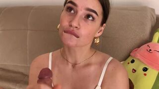 The girl promised to make a gentle blowjob, but the guy did not believe it