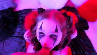 A kinky clown makes a blowjob and gets a facial in this spicy scene
