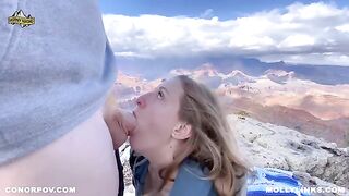 Hiking and fucking on a cliff with a busty blonde amateur couple