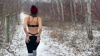 A couple fucked in the snow by husband and friend, no condoms