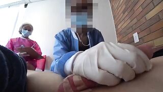 Two wild nurses are after my cock. Public Flashing