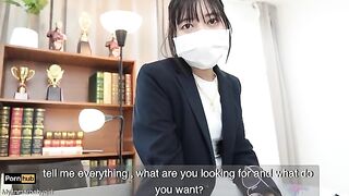 The gardener has rough sex with the Asian teacher in the classroom