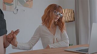Redhead babe fucks with a guy on a zoom call