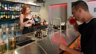 The customer went to the bar and fucked with a hot bartender