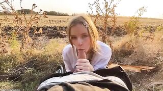 Beautiful Russian blonde has gentle sex in the park at sunset