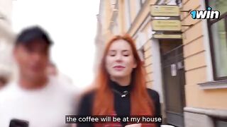 A busty girl made a blowjob in the vestibule and then had sex at the YouTuber’s place