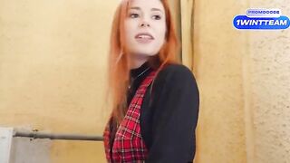 A busty girl made a blowjob in the vestibule and then had sex at the YouTuber’s place