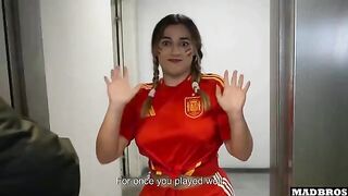 Hot Spanish supporter fucked in anal and DP in the parking lot