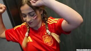Hot Spanish supporter fucked in anal and DP in the parking lot