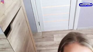 A sexy woman in lingerie tries on different types of panties