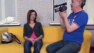 Skinny brunette babe gets fucked at casting session