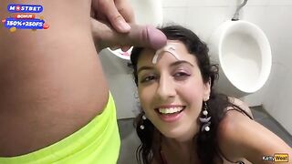 Public blowjob and cumwalk by the waterfall