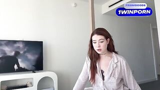 My step-sister, a horny virgin with striking red hair, sneaks into my room for the first orgasm