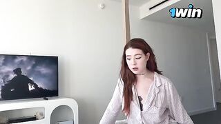 My step-sister, a horny virgin with striking red hair, sneaks into my room for the first orgasm