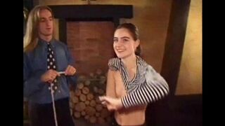 A cute girl with small breasts has a big hairy pussy