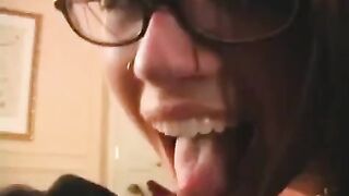 The fool is happy to wear glasses and suck cock