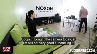 Casting agent fucked brunette on the table with a hidden camera running