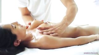 Relaxing massage turned into a sensual sex session with oil and passion