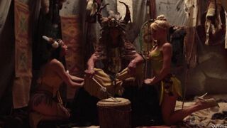 The red-skinned babes are having fun with a fairytale hero in an eporn scene