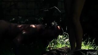 Blonde beauty gets fucked in the garden by a cunning guy