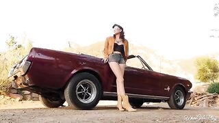 Two retro beauties with perfect asses seduced each other in a steamy outdoor scene
