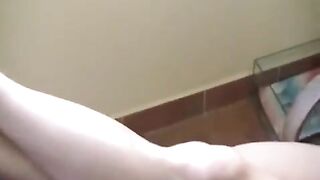 A drunk girl was smoking naked on the floor, her huge natural tits bouncing
