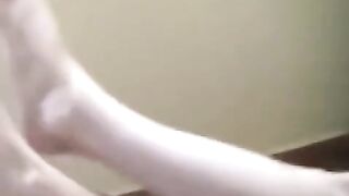 A drunk girl was smoking naked on the floor, her huge natural tits bouncing