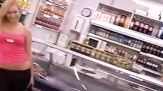 A gorgeous thief with golden hair got fucked behind the cashier