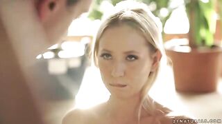 A cute blonde, Kiara Lord, gently rides her husband’s cock