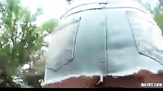 Street masturbation with a hot brunette and a camera watching