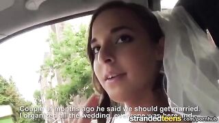 The bride spread her legs and did blowjob for a taxi driver in the car