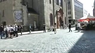A girl showed her cunt to all the people on the street