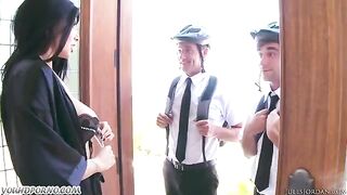 A girl was fucked by two Jehovah's witnesses in a threesome