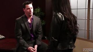 Asian beauty Asa Akira fucks with a guy straight on the table in the office