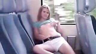 Lifting the skirt and ironing the pussy on the bus